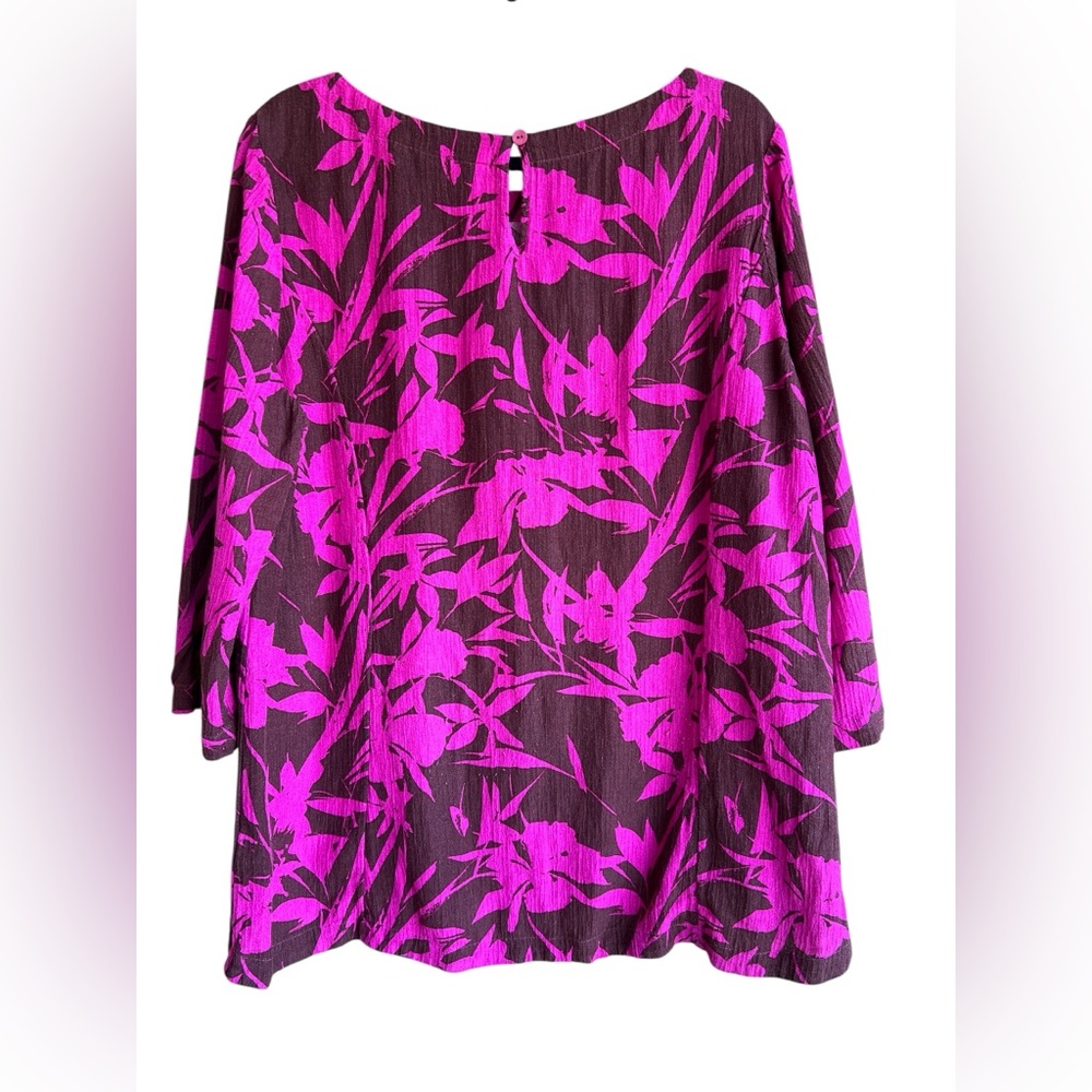 Soft Surroundings Fuchsia Floral Blouse Boho Luxe Flowy Top Lagenlook Feminine - Picture 2 of 4